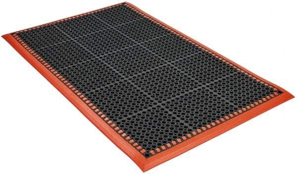 PRO-SAFE - 5' Long x 3' Wide, Dry/Wet Environment, Anti-Fatigue Matting - Black with Orange Borders, Natural Rubber with Rubber Base, Beveled on 4 Sides - Americas Industrial Supply
