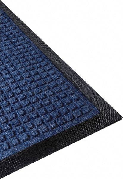 PRO-SAFE - 6 Ft. Long x 4 Ft. Wide, Poly Blended Carpet Surface, Raised Waffle Pattern Entrance Matting - 1/4 Inch Thick, Indoor, Heavy Traffic, Nitrile Rubber, Blue - Americas Industrial Supply