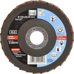 Metabo - 120 Grit, 5" Disc Diam, 7/8" Center Hole, Type 27 Aluminum Oxide Flap Disc - 12,200 Max RPM, Nylon Backing, Coated & Non-Woven Combo - Americas Industrial Supply