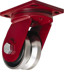Hamilton - 6" Diam x 3" Wide, Iron Swivel Caster - 4,500 Lb Capacity, Top Plate Mount, 6-1/2" x 7-1/2" Plate, Straight Roller Bearing - Americas Industrial Supply