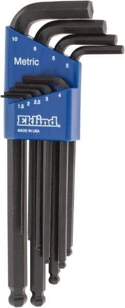 Eklind - 9 Piece L-Key Ball End Hex Key Set - Hex Range 1.5 to 10mm - Americas Industrial Supply