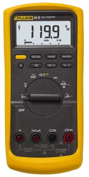 Fluke - 83-5, CAT IV, CAT III, 1,000 VAC/VDC, True RMS Auto Ranging Manual Ranging Multimeter - 50 mOhm, Measures Voltage, Capacitance, Current, Frequency, Resistance - Americas Industrial Supply