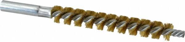 Schaefer Brush - 4" Brush Length, 9/16" Diam, Double Stem, Single Spiral Tube Brush - 6-1/4" Long, Brass, 12-24 Female Connection - Americas Industrial Supply