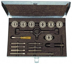 Cle-Line - #4-40 to #12-28 Tap, #4-40 to #12-28 Die, UNC, UNF, Tap and Die Set - Plug Taps, Adjustable, 23 Piece Set - Exact Industrial Supply