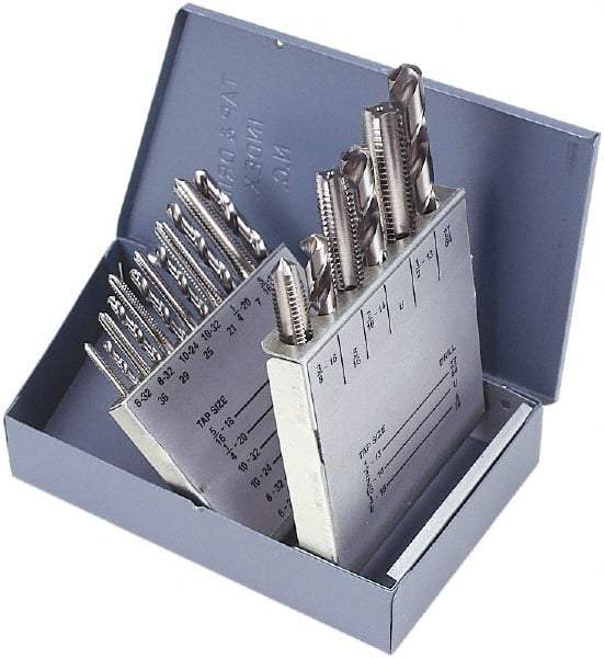 Cle-Line - M2.5x0.45 to M6x1.00, Die and Drill Set - Round Die, 18 Piece Set - Exact Industrial Supply