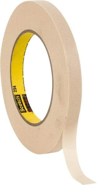 3M - 1/2" Wide x 60 Yd Long Tan Paper Masking Tape - Series 234, 5.9 mil Thick, 27 In/Lb Tensile Strength - Americas Industrial Supply