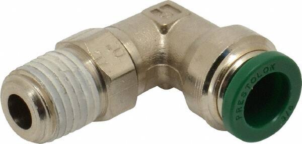 Parker - 3/8" Outside Diam, 1/4 NPTF, Nickel Plated Brass Push-to-Connect Tube Male Swivel Elbow - 300 Max psi, Tube to Male NPT Connection, Buna-N O-Ring - Americas Industrial Supply