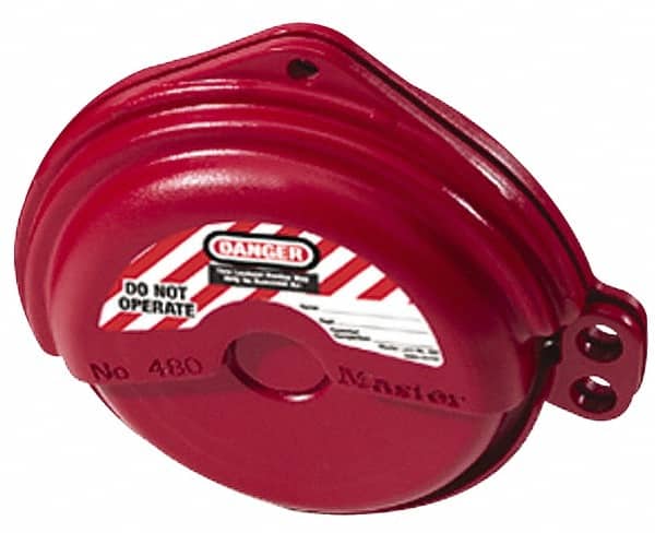 Master Lock - 1 to 3 Inch Valve Handle Size, Xenoy Rotating Gate Valve Wheel Lockout - 5/16 Inch Max Shackle Diameter, Red - Americas Industrial Supply