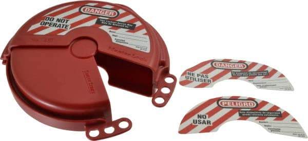 Master Lock - 2 to 5 Inch Valve Handle Size, Xenoy Rotating Gate Valve Wheel Lockout - 5/16 Inch Max Shackle Diameter, Red - Americas Industrial Supply