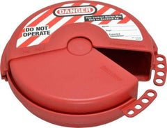 Master Lock - 4 to 6-1/2 Inch Valve Handle Size, Xenoy Rotating Gate Valve Wheel Lockout - 5/16 Inch Max Shackle Diameter, Red - Americas Industrial Supply