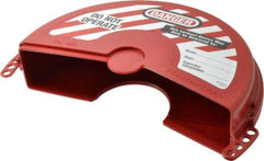 Master Lock - 6 to 10 Inch Valve Handle Size, Xenoy Rotating Gate Valve Wheel Lockout - 5/16 Inch Max Shackle Diameter, Red - Americas Industrial Supply