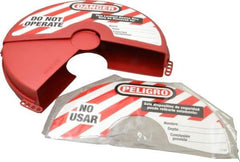 Master Lock - 8 to 13 Inch Valve Handle Size, Xenoy Rotating Gate Valve Wheel Lockout - 5/16 Inch Max Shackle Diameter, Red - Americas Industrial Supply