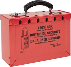 Master Lock - 3-3/4" Deep x 9-1/4" Wide x 6" High, Portable Group Lockout Box - Red, 12 Padlocks - Americas Industrial Supply