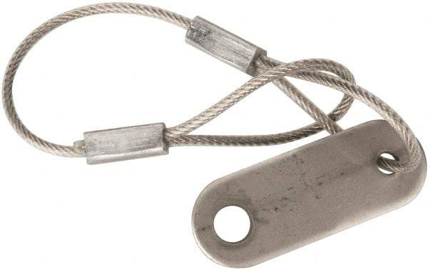 Made in USA - 6" Long, Stainless Steel Cable Loop & Tab with Hole End, Quick Release Pin Lanyard - 3/64" Cable Diam, 13/64" Hole Diam, Nylon Cable - Americas Industrial Supply