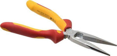 Wiha - 8" OAL, 2-3/4" Jaw Length x 3/4" Jaw Width, Long Nose Side Cutting Insulated Pliers - Extended Reach Pliers - Americas Industrial Supply
