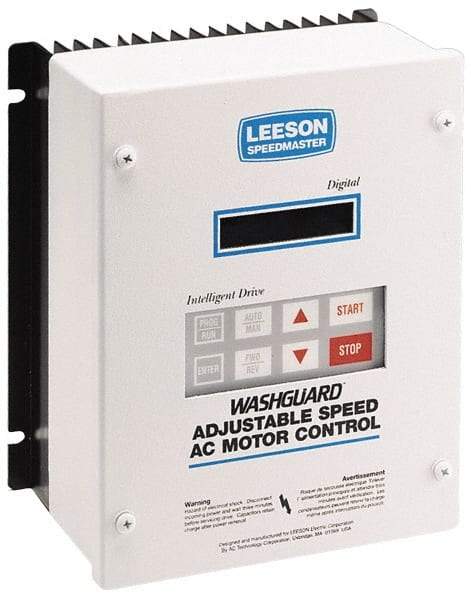 Leeson - Three Phase, 200-240 Volt, 7-1/2 hp, Frequency Drive, Inverter & Speed Control - 10.26" Wide x 8.35" Deep x 11-3/4" High, NEMA 4/12 - Americas Industrial Supply