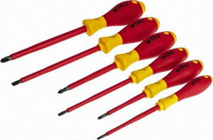 Wiha - 6 Piece Phillips & Slotted Screwdriver Set - Round Shank, Insulated Handle, Bit Sizes: Philips #1 to #3, Tip Thickness: 9/64, 3/16 & 1/4 - Americas Industrial Supply