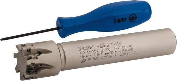 Iscar - 1" Cut Diam, 0.303" Max Depth of Cut, 3/4" Shank Diam, 4-1/2" OAL, Indexable Square Shoulder End Mill - HP AN.. 0702.. Inserts, Cylindrical Shank, 90° Lead Angle, Through Coolant, Series Heliplus - Americas Industrial Supply