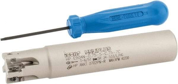 Iscar - 3/4" Cut Diam, 0.303" Max Depth of Cut, 3/4" Shank Diam, 4" OAL, Indexable Square Shoulder End Mill - HP AN.. 0702.. Inserts, Cylindrical Shank, 90° Lead Angle, Through Coolant, Series Heliplus - Americas Industrial Supply