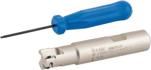 Iscar - 5/8" Cut Diam, 0.303" Max Depth of Cut, 5/8" Shank Diam, 3-1/4" OAL, Indexable Square Shoulder End Mill - HP AN.. 0702.. Inserts, Weldon Shank, 90° Lead Angle, Series Heliplus - Americas Industrial Supply