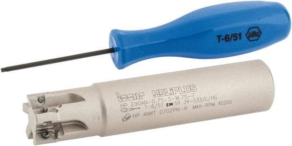 Iscar - 3/4" Cut Diam, 0.303" Max Depth of Cut, 3/4" Shank Diam, 3-1/2" OAL, Indexable Square Shoulder End Mill - HP AN.. 0702.. Inserts, Weldon Shank, 90° Lead Angle, Series Heliplus - Americas Industrial Supply