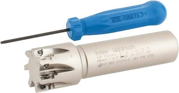 Iscar - 1" Cut Diam, 0.303" Max Depth of Cut, 3/4" Shank Diam, 3-1/2" OAL, Indexable Square Shoulder End Mill - HP AN.. 0702.. Inserts, Weldon Shank, 90° Lead Angle, Series Heliplus - Americas Industrial Supply