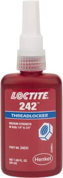 Loctite - 50 mL Bottle, Blue, Medium Strength Liquid Threadlocker - Series 242, 24 hr Full Cure Time, Hand Tool, Heat Removal - Americas Industrial Supply