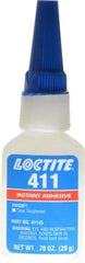 Loctite - 0.70 oz Bottle Clear Instant Adhesive - Series 411, 30 sec Fixture Time, 24 hr Full Cure Time, Bonds to Metal, Plastic & Rubber - Americas Industrial Supply