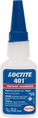 Loctite - 0.70 oz Bottle Clear Instant Adhesive - Series 401, 15 sec Fixture Time, 24 hr Full Cure Time, Bonds to Plastic & Rubber - Americas Industrial Supply