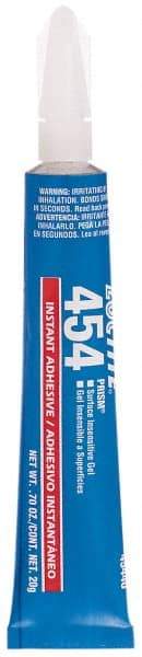 Loctite - 0.70 oz Tube Clear Instant Adhesive - Series 454, 15 sec Fixture Time, 24 hr Full Cure Time, Bonds to Plastic & Rubber - Americas Industrial Supply