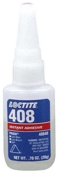 Loctite - 0.70 oz Bottle Tan Instant Adhesive - Series 408, 50 sec Fixture Time, 24 hr Full Cure Time, Bonds to Plastic & Rubber - Americas Industrial Supply