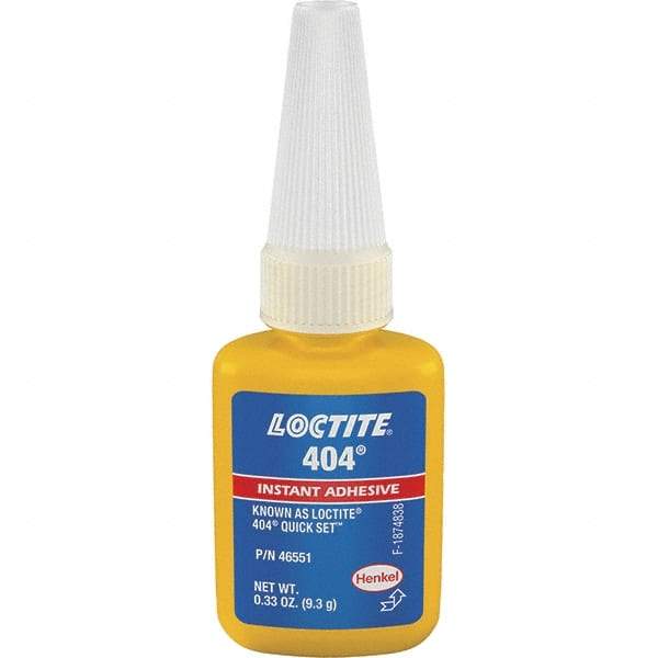 Loctite - 0.33 oz Bottle Clear Instant Adhesive - Series 404, 30 sec Fixture Time, 24 hr Full Cure Time, Bonds to Plastic & Rubber - Americas Industrial Supply