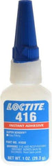 Loctite - 1 oz Bottle Clear Instant Adhesive - Series 416, 30 sec Fixture Time, 24 hr Full Cure Time, Bonds to Metal, Plastic & Rubber - Americas Industrial Supply
