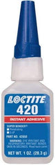 Loctite - 1 oz Bottle Clear Instant Adhesive - Series 420, 20 sec Fixture Time, 24 hr Full Cure Time, Bonds to Metal, Plastic & Rubber - Americas Industrial Supply