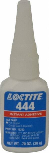 Loctite - 0.70 oz Bottle Clear Instant Adhesive - Series 444, 30 sec Fixture Time, 24 hr Full Cure Time, Bonds to Metal, Plastic & Rubber - Americas Industrial Supply