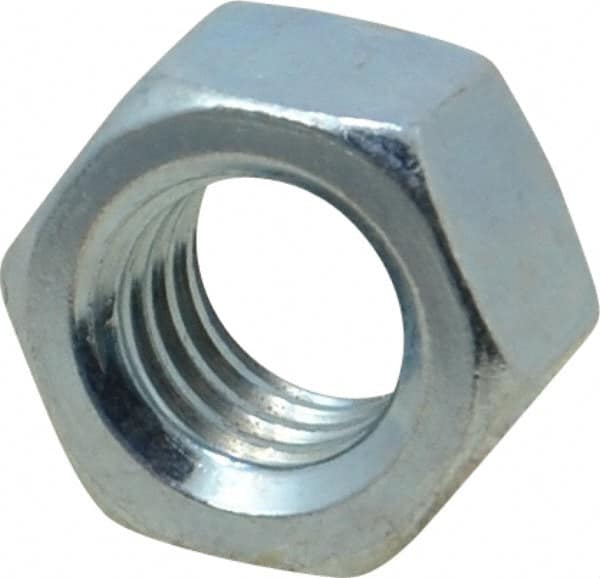 Value Collection - 3/8-16 UNC Steel Right Hand Hex Nut - 9/16" Across Flats, 21/64" High, Zinc-Plated Finish - Americas Industrial Supply