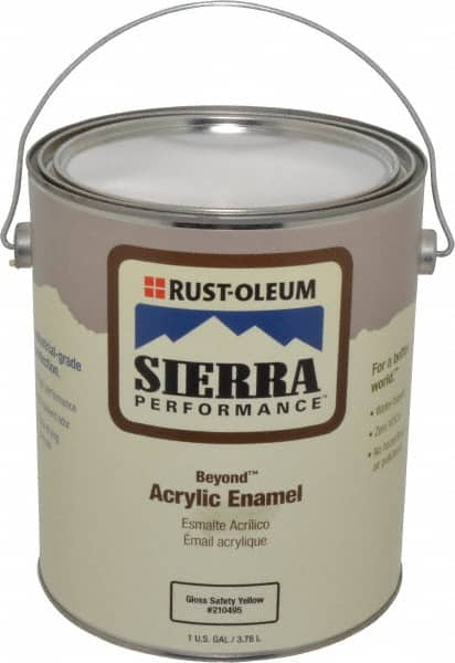 Rust-Oleum - 1 Gal Safety Yellow Semi Gloss Finish Acrylic Enamel Paint - Interior/Exterior, <0 gL VOC Compliance - Americas Industrial Supply