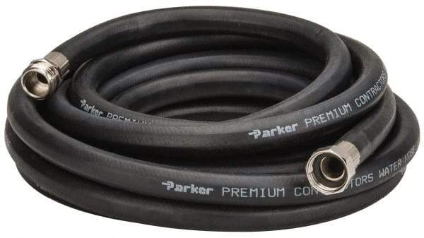 Parker - 25' Long Water Hose - 5/8" Diam, 3/4" GHT, Rubber, 125 psi, Black - Americas Industrial Supply