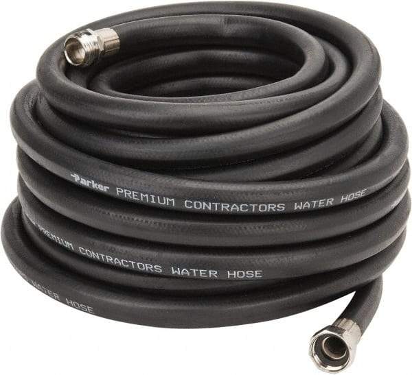 Parker - 50' Long Water Hose - 5/8" Diam, 3/4" GHT, Rubber, 125 psi, Black - Americas Industrial Supply