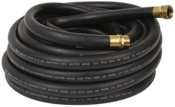 Parker - 50' Long Contractor Hose - 3/4" Diam, 3/4" GHT, Rubber, 100 psi, Black - Americas Industrial Supply