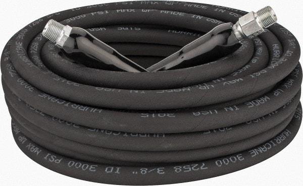 Parker - 50' Long, 3/8" Fitting, Male Rigid x Male Swivel Fitting, -40 to 250°F, Neoprene High Temp & High Pressure Hose - 3/8" Inside x 5/8" Outside Diam, Black, 3,000 psi - Americas Industrial Supply