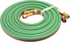 Parker - 3/16" Inside x 7/16" Outside Diam, Grade T Welding Hose - Green & Red, 12-1/2' Long, Twin Style, 200 psi Working Pressure - Americas Industrial Supply