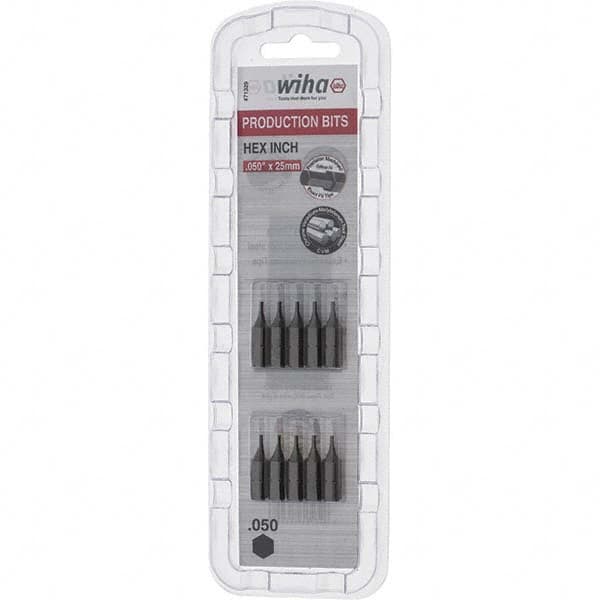 Wiha - 0.05" Hex Screwdriver Bit - 1/4" Drive, 1" OAL - Americas Industrial Supply