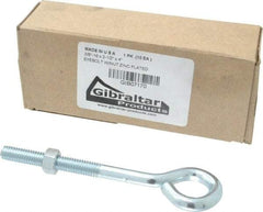 Gibraltar - 3/8-16, Zinc-Plated Finish, Steel Wire Turned Open Eye Bolt - 2-1/2" Thread Length, 3/4" ID x 1-1/2" OD, 4" Shank Length - Americas Industrial Supply