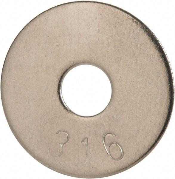 Value Collection - 1/4" Screw, Grade 316 Stainless Steel Fender Flat Washer - 1/4" ID x 1" OD, 0.06" Thick, Plain Finish - Americas Industrial Supply