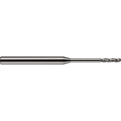 Ball End Mill: 0.05″ Dia, 0.3″ LOC, 3 Flute, Solid Carbide 2-1/2″ OAL, 1/8″ Shank Dia, 30 ° Helix, Uncoated, Single End