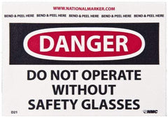 NMC - Accident Prevention Label, Header: DANGER - Legend: Danger - Do Not Operate without Safety Glasses, English, Red, Black & White, 5" Long x 3" High, Sign Muscle Finish - Americas Industrial Supply