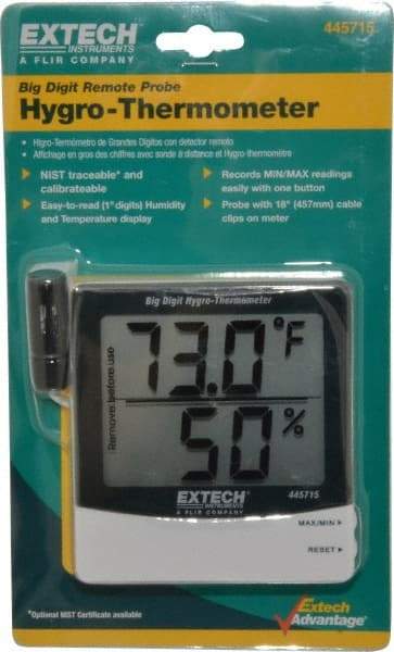 Extech - 14 to 140°F, 10 to 99% Humidity Range, Thermo-Hygrometer - 4% Relative Humidity Accuracy - Americas Industrial Supply