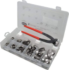 Oetiker - 124 Piece, 5/16 to 1" Diam, 2-Ear Service Clamp Kit - 123 Clamps & 1 Stainless Steel Standard Jaw Pincer - Americas Industrial Supply