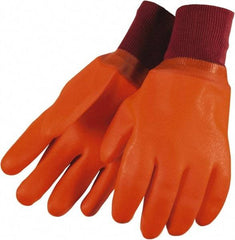 MCR Safety - Size L (9), 11-1/2" Long, 28 mil Thick, Supported, PVC Chemical Resistant Gloves - Rough Finish, Fleece/Jersey Lined, Orange - Americas Industrial Supply